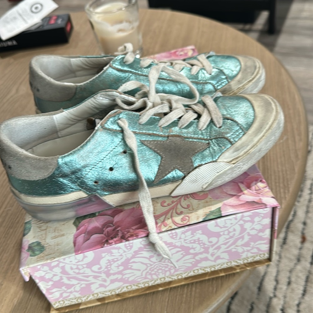 Selling golden goose super star sneakers, size 37, blue metallic, great!